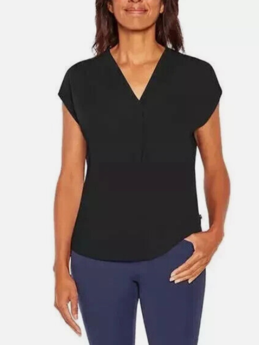NWT Banana Republic Ladies' Short Sleeve Black V-Neck Front Pleat Blouse